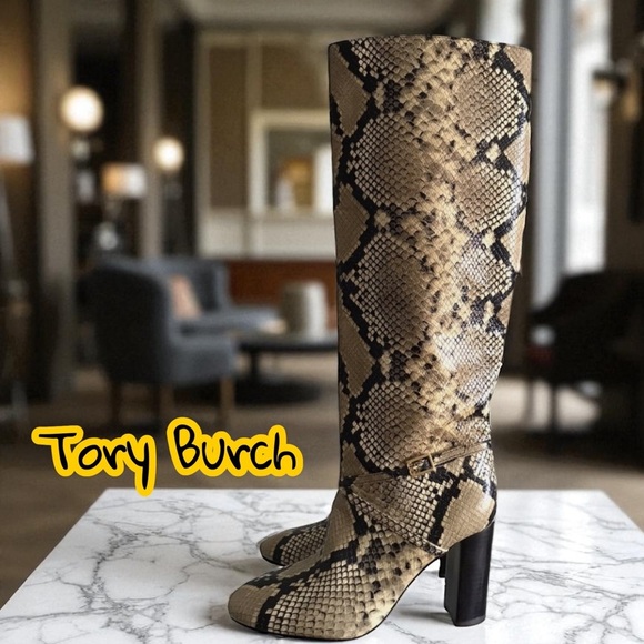 Tory Burch Shoes - TORY BURCH Snake Print LEATHER HEELED SIDE ZIP CLOSURE BOOTS SIZE 5.5M